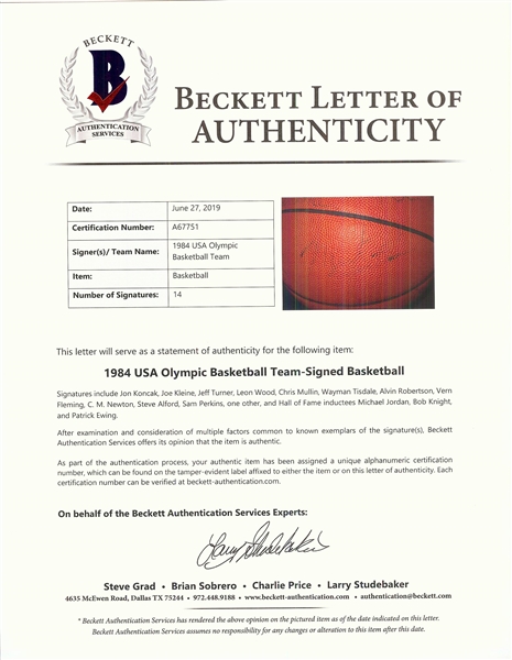 1984 US Olympic Basketball Team-Signed Basketball with Michael Jordan (14) (BAS)