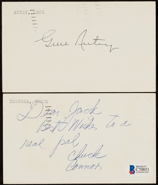 Government Postcards Signed By TV Western Stars Gene Autry & Chuck Connors