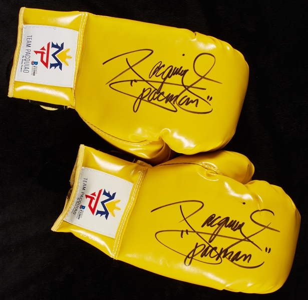 Manny Pacquiao Signed Yellow Team Pacquiao Gloves (2) (BAS)