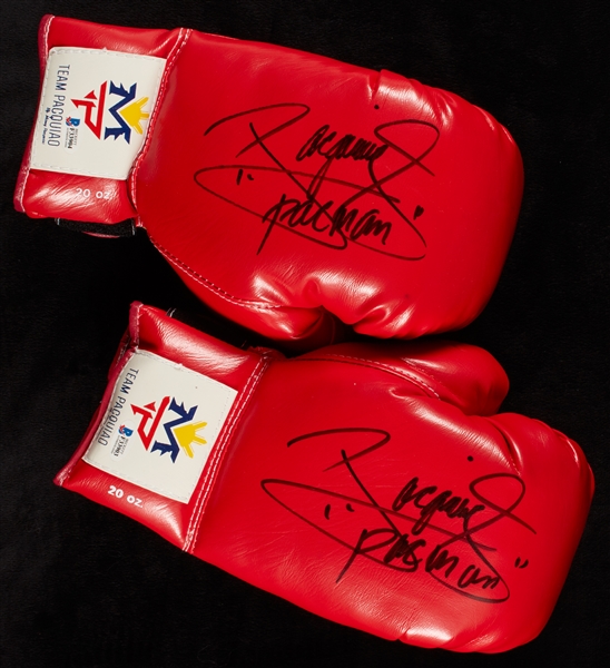Manny Pacquiao Signed Red Team Pacquiao Gloves (2) (BAS)