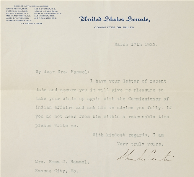 Charles Curtis Signed Typed Letter with 1934 Olympics Photos