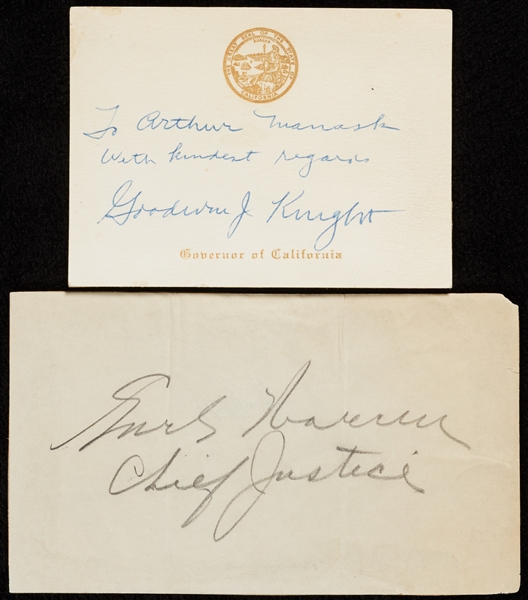 Earl Warren & Goodwin Knight Signed Cards (2)