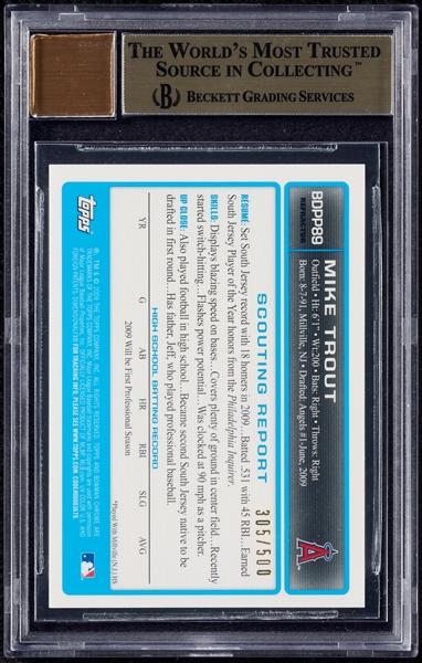 2009 Bowman Chrome Mike Trout RC Auto Refractor No. BDPP89 (305/500) BGS 9.5 (AUTO 10)