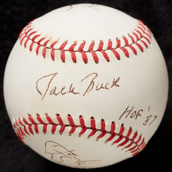 Harry Caray, Jack Buck & Jack Brickhouse Signed Baseball (3) (BAS)