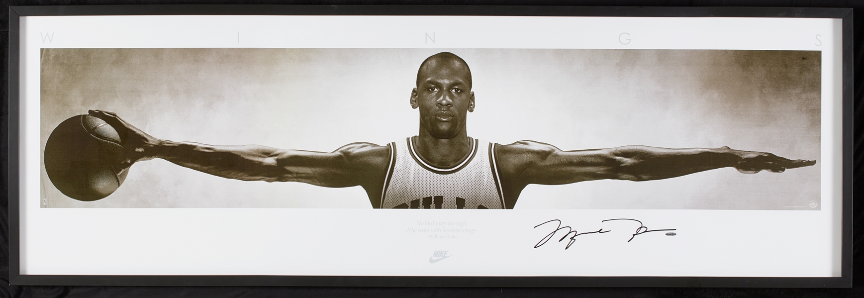 Michael Jordan Signed Wings 72x23 Framed Poster (UDA)