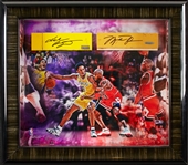 Michael Jordan & Kobe Bryant Signed Staples Center Floor Pieces In Shadowbox (Panini) (UDA)