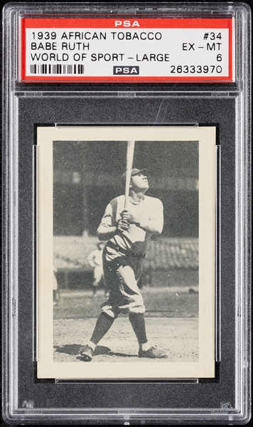 1939 African Tobacco Babe Ruth World of Sport Large No. 34 PSA 6