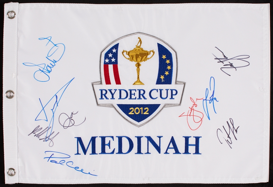 2012 Ryder Cup Multi-Signed Flag with McIlroy, Rose, Watson (9) (BAS)