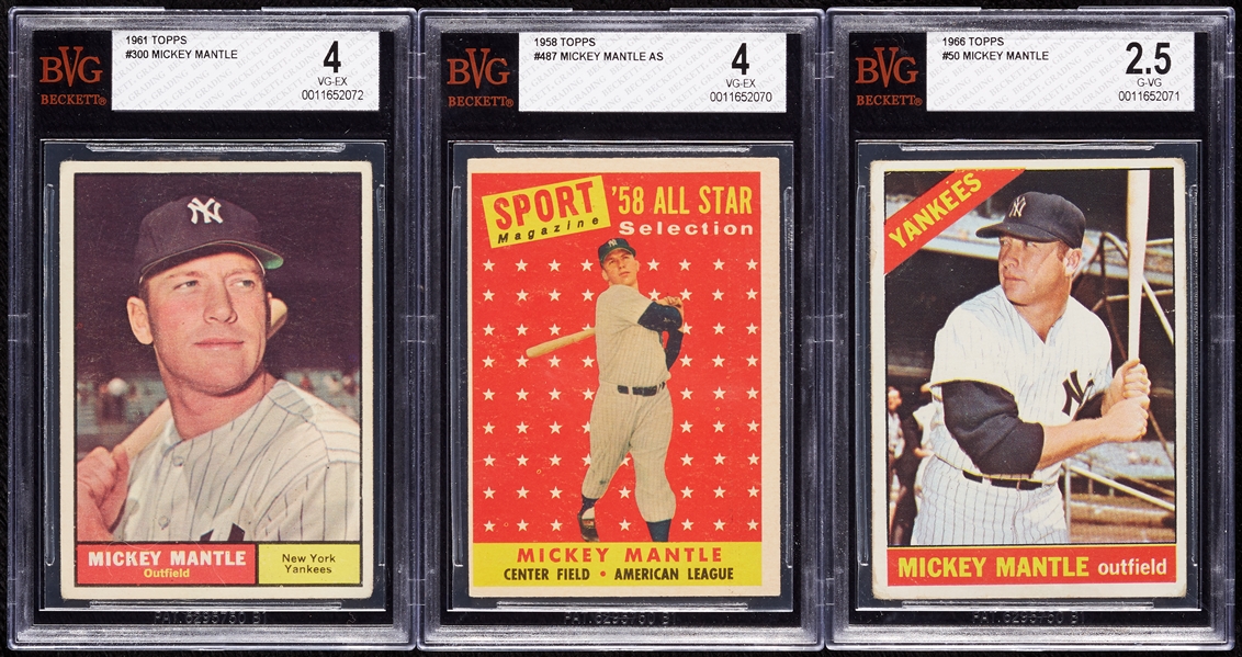 Mickey Mantle Topps BVG-Graded Group with 1958 All-Star, 1961, 1966 (3)