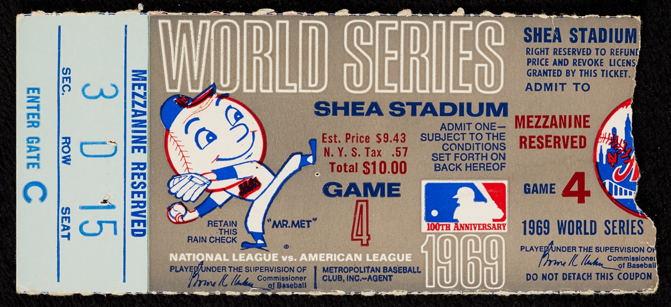 1969 World Series Game 4 Ticket Stub - Tom Seaver Complete Game 