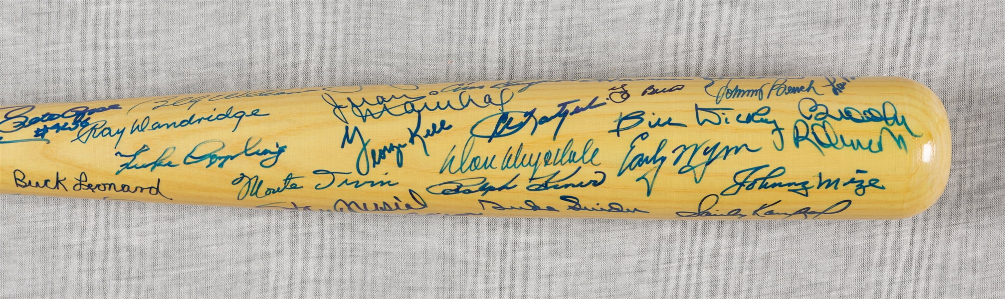 HOFer Multi-Signed Cooperstown Bat with Mantle, DiMaggio, Koufax, Aaron, Mays (50+) (JSA)