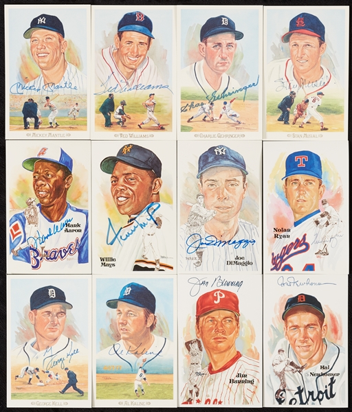 Signed Perez-Steele Postcard Group with Mantle, DiMaggio, Williams (12)