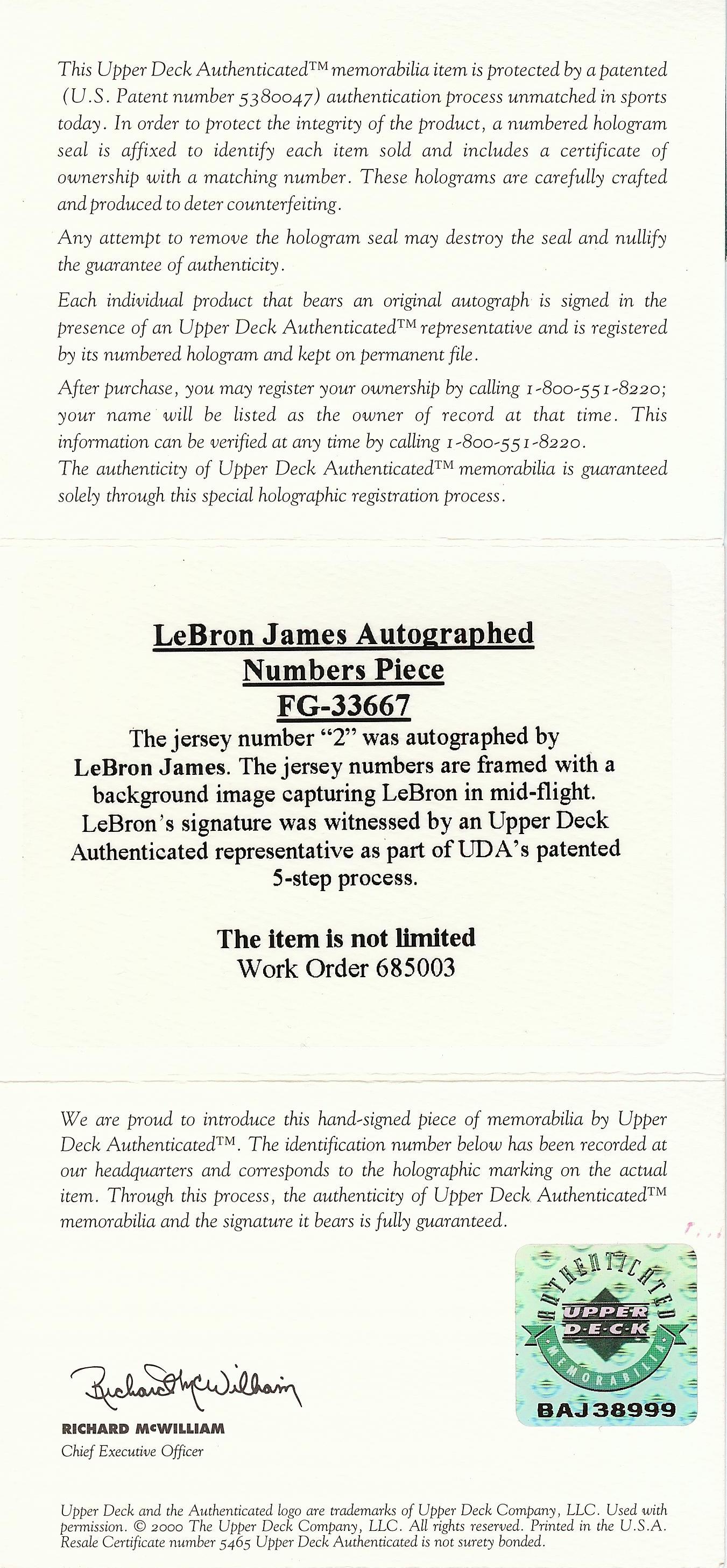 Sold at Auction: LEBRON JAMES SIGNED FRAMED JERSEY DISPLAY (UDA COA)