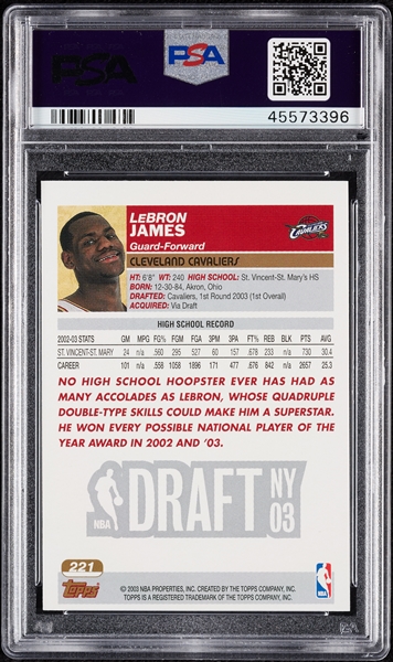 2003 Topps LeBron James RC No. 221 PSA 9 (OC)