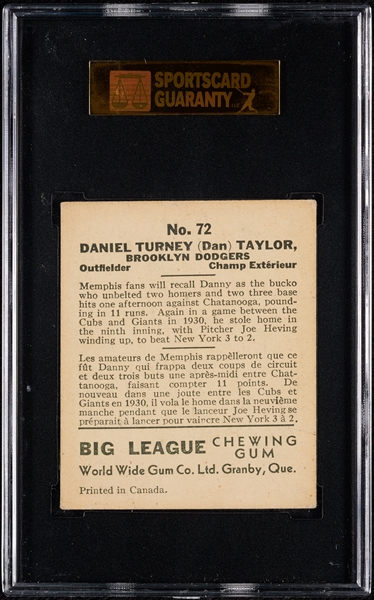 1936 World Wide Gum Dan Taylor No. 72 SGC 5