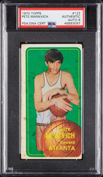 Pete Maravich Signed 1970-71 Topps RC No. 123 (Graded PSA/DNA 8)
