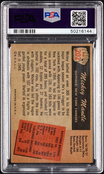 1955 Bowman Mickey Mantle No. 202 PSA 6.5