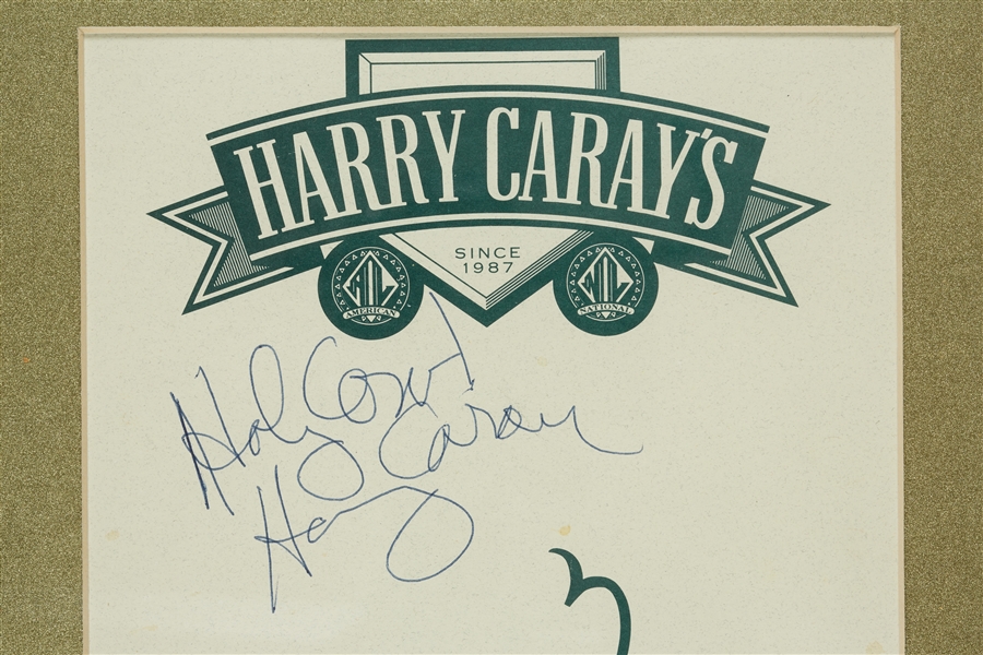 Harry Caray Signed Restaurant Menu in Frame (BAS)