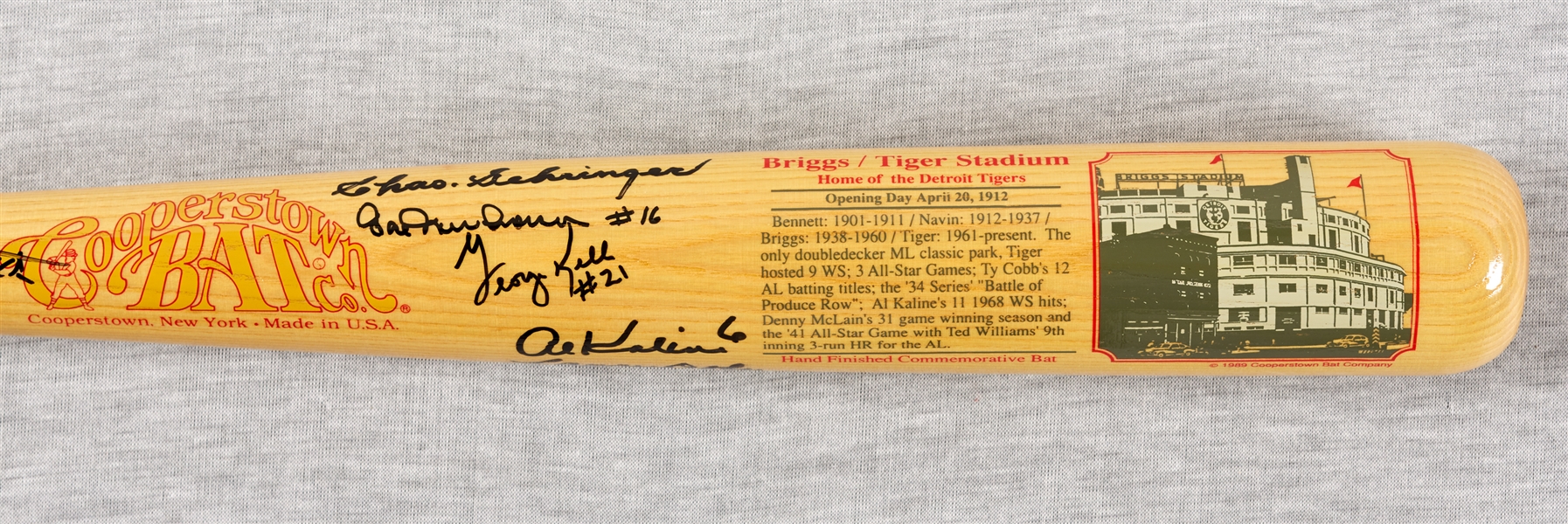 Multi-Signed Briggs/Tigers Stadium Decal Bat with Gehringer, Kaline, Doby, Mathews (8) (PSA/DNA)