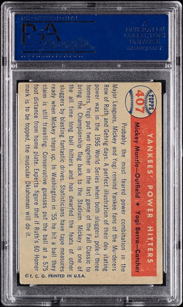 1957 Topps Yankees' Power Hitters (Mantle/Berra) No. 407 PSA 4