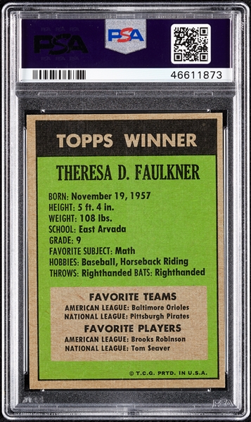 1972 Topps 1971 Winners Theresa D. Faulkner PSA 8