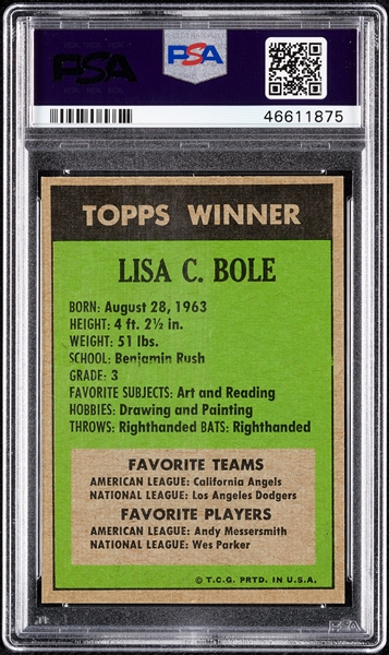 1972 Topps 1971 Winners Lisa C. Bole PSA 7