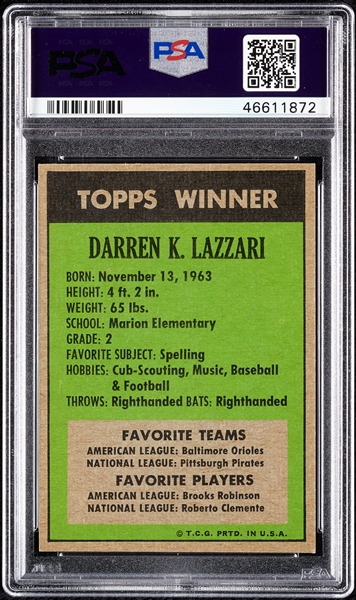 1972 Topps 1971 Winners Darren K. Lazzari PSA 7