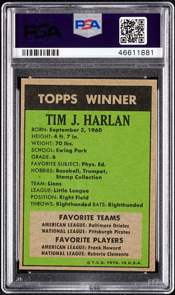 1972 Topps 1971 Winners Tim J. Harlan PSA 7