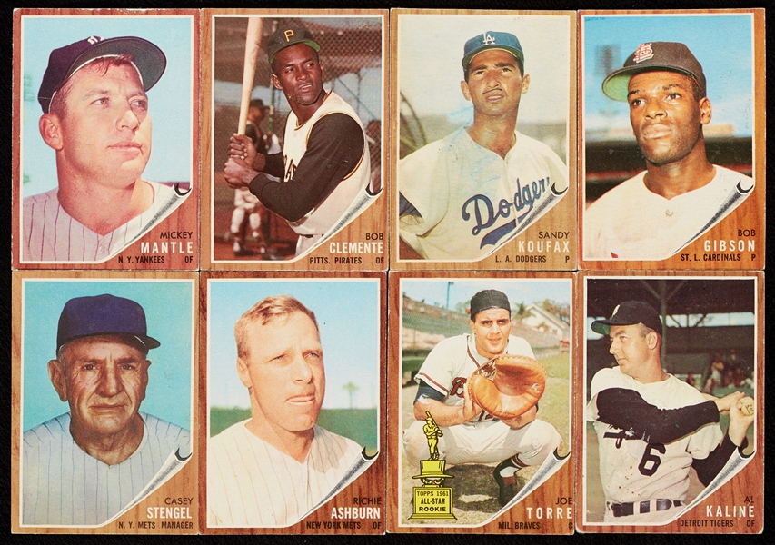 1962 Topps Baseball Partial Set With Mantle, Clemente, Koufax, Five Dozen High Nos. (222)