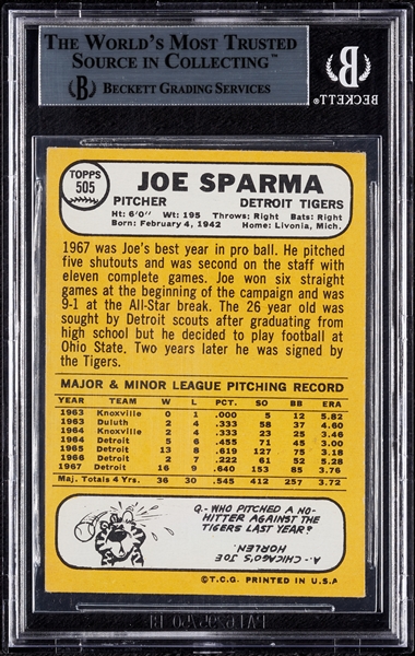 Joe Sparma Signed 1968 Topps No. 505 (BAS)