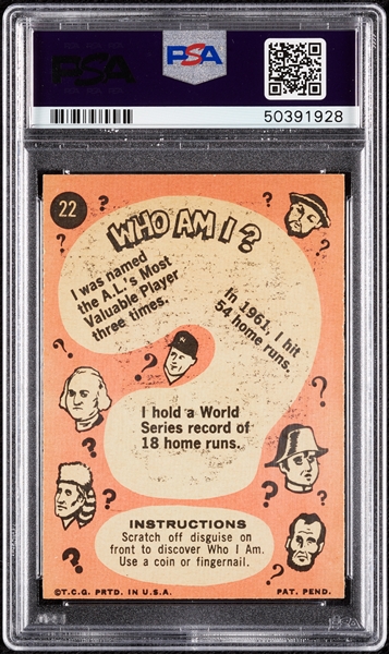1967 Topps Who Am I? Mickey Mantle No. 22 PSA 6