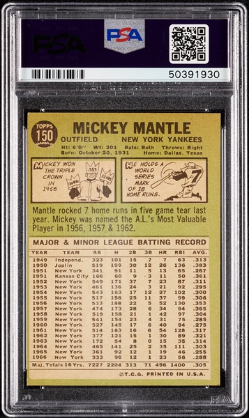 1967 Topps Mickey Mantle No. 150 PSA 5