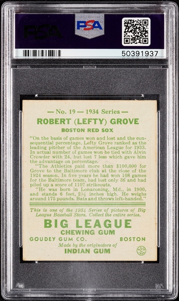 1934 Goudey Lefty Grove No. 19 PSA 3