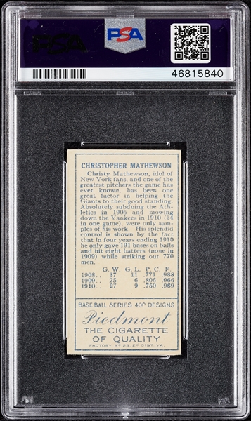 1910 T205 Gold Border Christy Mathewson (Piedmont) PSA Authentic