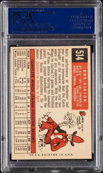 Bob Gibson Signed 1959 Topps RC No. 514 (Graded PSA/DNA 10)