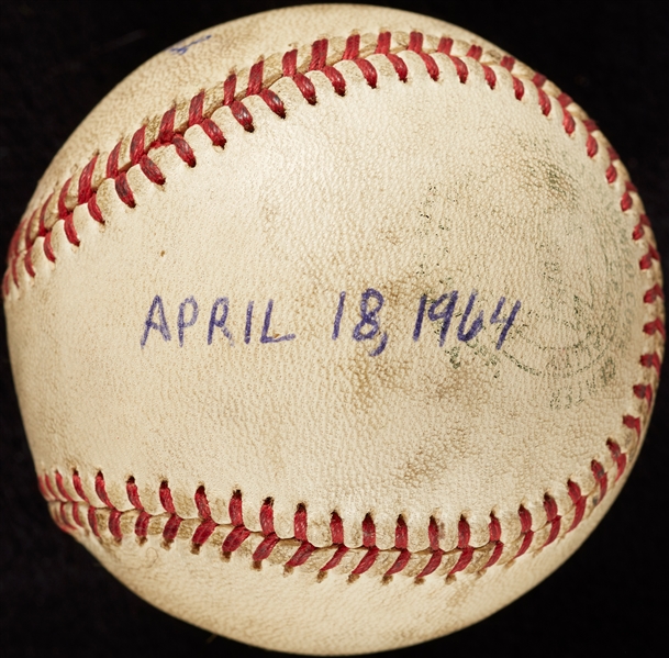 Mickey Lolich Career Win No. 6 Final Out Game-Used Baseball (4/18/1964) (BAS) (Lolich LOA)