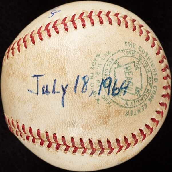 Mickey Lolich Career Win No. 14 Final Out Game-Used Baseball (7/18/1964) (BAS) (Lolich LOA)