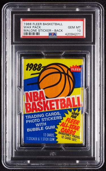 1988 Fleer Basketball Wax Pack - Karl Malone Sticker Back (Graded PSA 10)