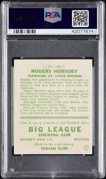1933 Goudey Rogers Hornsby No. 188 PSA 6.5