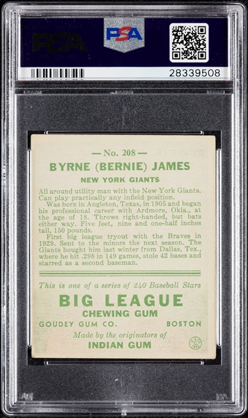 1933 Goudey Bernie James No. 208 PSA 5