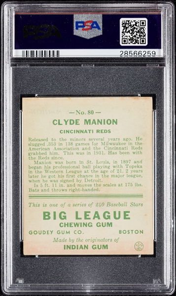 1933 Goudey Clyde Manion No. 80 PSA 5