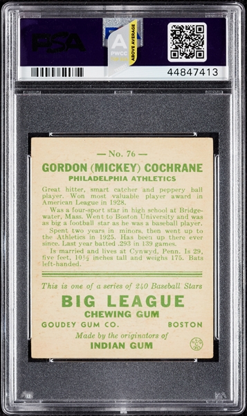 1933 Goudey Mickey Cochrane No. 76 PSA 5