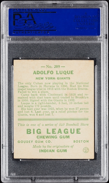 1933 Goudey Adolfo Luque No. 209 PSA 6