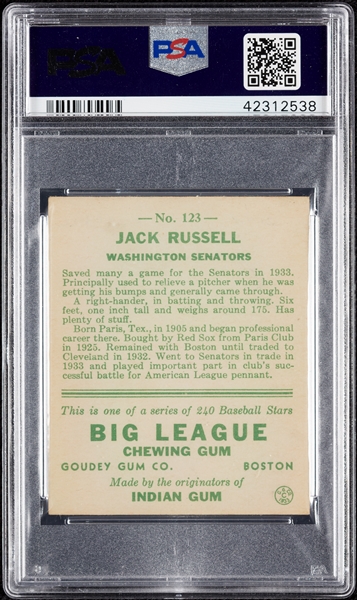1933 Goudey Jack Russell No. 123 PSA 5.5