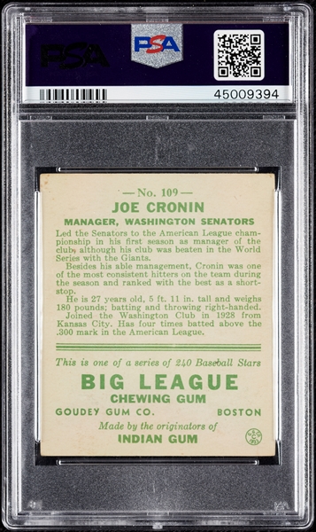 1933 Goudey Joe Cronin No. 109 PSA 4.5