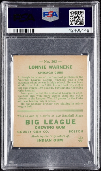 1933 Goudey Lonnie Warneke No. 203 PSA 5