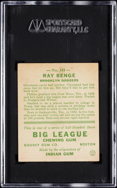 1933 Goudey Ray Benge No. 141 SGC 5