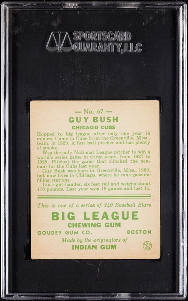 1933 Goudey Guy Bush No. 67 SGC 5