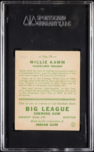 1933 Goudey Willie Kamm No. 75 SGC 5
