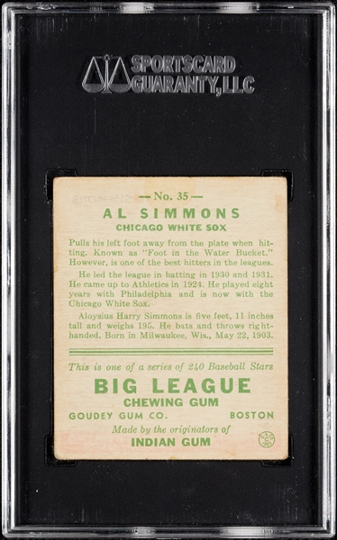 1933 Goudey Al Simmons No. 35 SGC 4.5